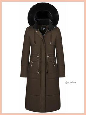 Women's Long Waterproof Puffer Maxi Down Jacket Faux Fur Hood Winter Coat